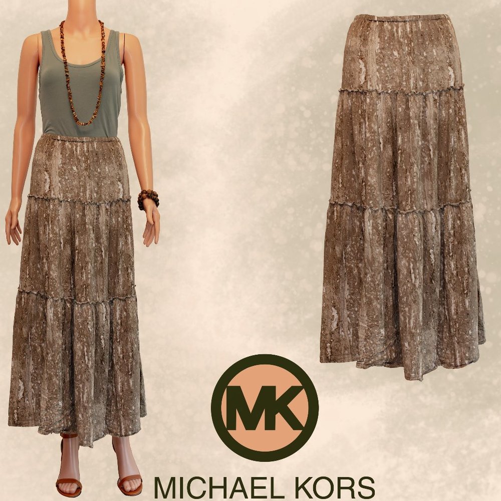 Michael Kors Earth-Tones Tiered Maxi Skirt Size M